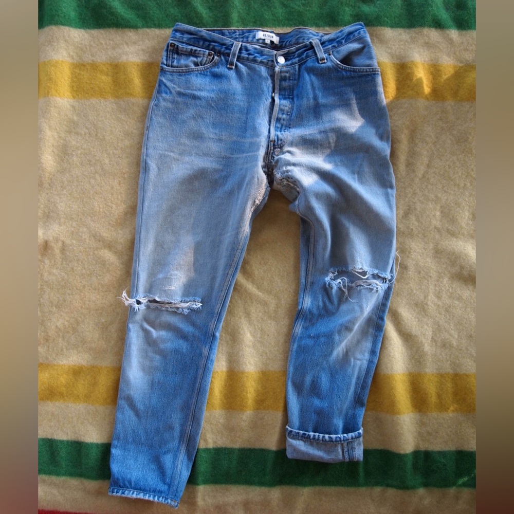 Re/Done Light Blue Distressed Jean, Darned 🧵